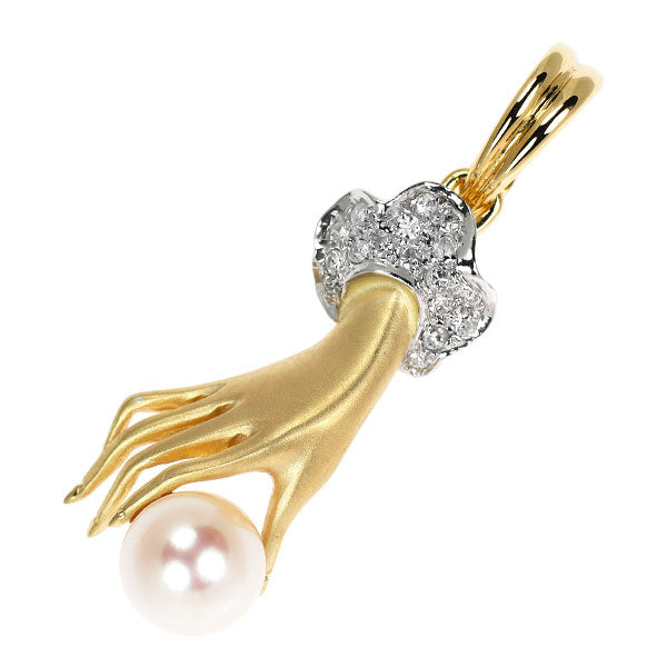 K18YG/WG アコヤ真珠 ダイヤモンド ペンダントトップ 径約7.2mm D0.16ct