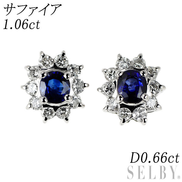 Pt900 サファイア ダイヤモンド ピアス 1.06ct D0.66ct フラワー