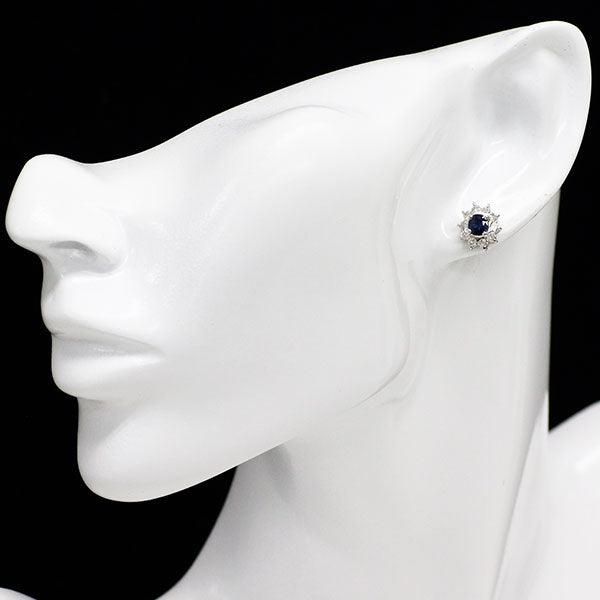 Pt900 サファイア ダイヤモンド ピアス 1.06ct D0.66ct フラワー