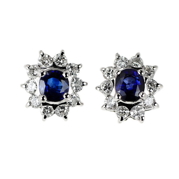 Pt900 サファイア ダイヤモンド ピアス 1.06ct D0.66ct フラワー