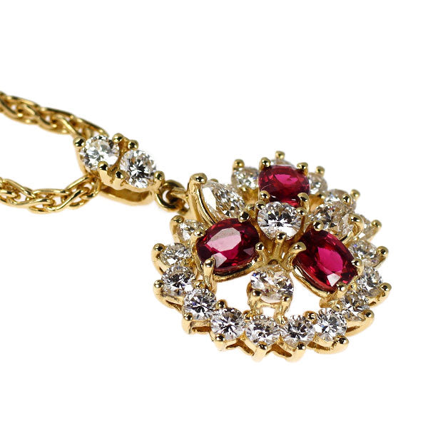 クイーン K18YG ルビー ダイヤモンド ペンダントネックレス 0.94ct D1.28ct チェーン社外