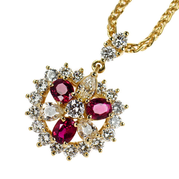 クイーン K18YG ルビー ダイヤモンド ペンダントネックレス 0.94ct D1.28ct チェーン社外