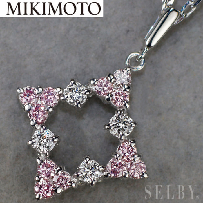 ミキモト K18WG 天然ピンク/カラーレスダイヤモンド ペンダントネックレス D0.49ct