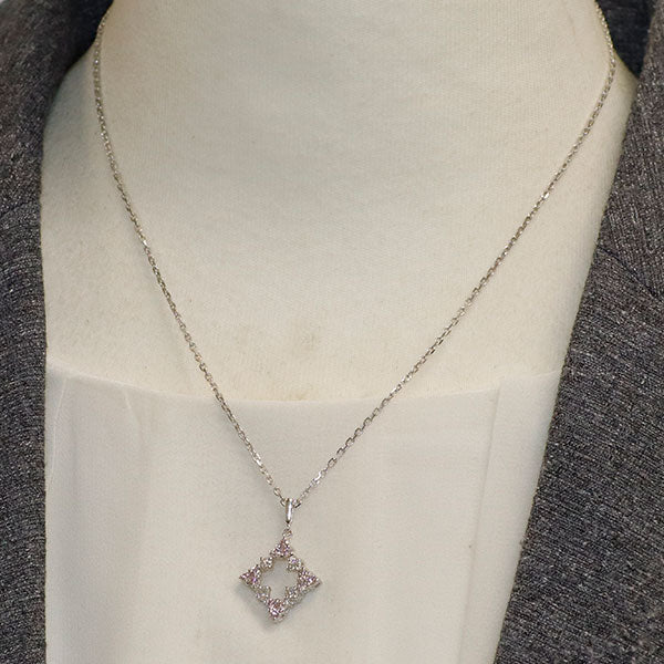 ミキモト K18WG 天然ピンク/カラーレスダイヤモンド ペンダントネックレス D0.49ct