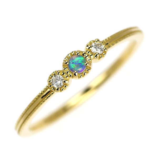 アガット K18YG オパール ダイヤモンド リング D0.28ct — セルビー