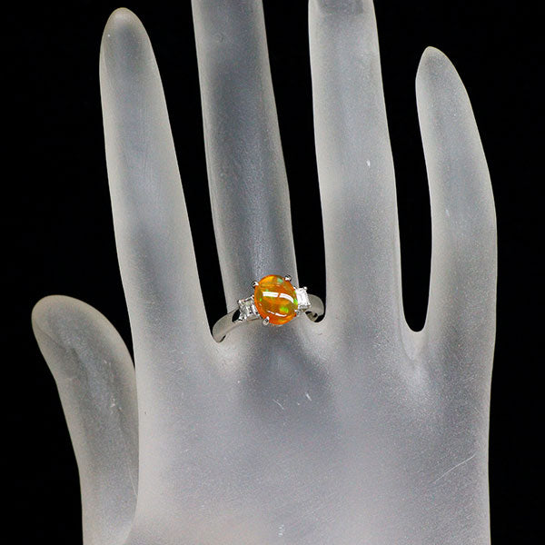 Pt900 ファイアーオパール ダイヤモンド リング 1.23ct D0.30ct