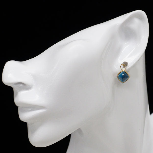 K18YG シュガーローフカット ロンドンブルー トパーズ ピアスチャーム 5.00ct