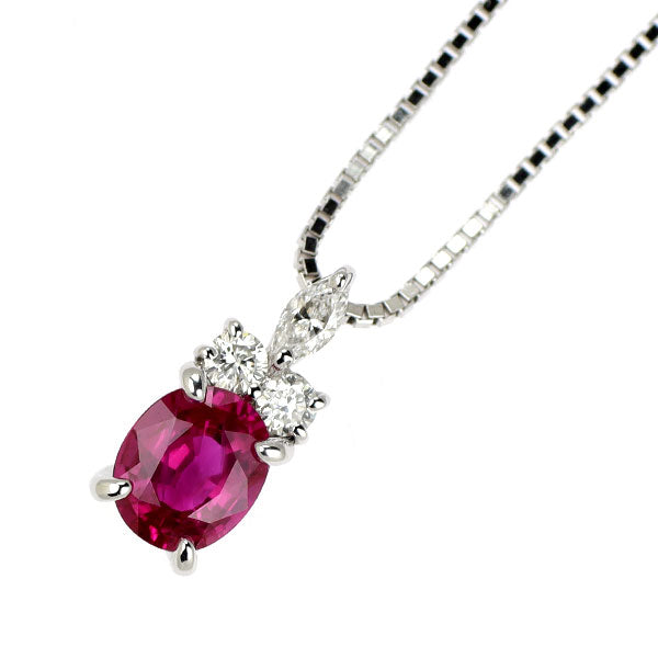 Pt900/ K18WG ルビー ダイヤモンド ペンダントネックレス 0.52ct D0.10ct