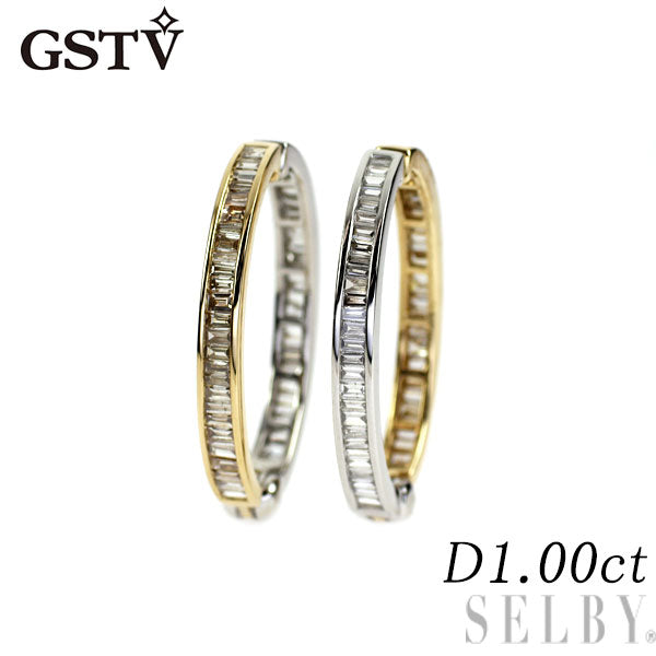 GSTV K18YG/ Pt950 ダイヤモンド フープ イヤリング 1.00ct リバーシブル ピアリング