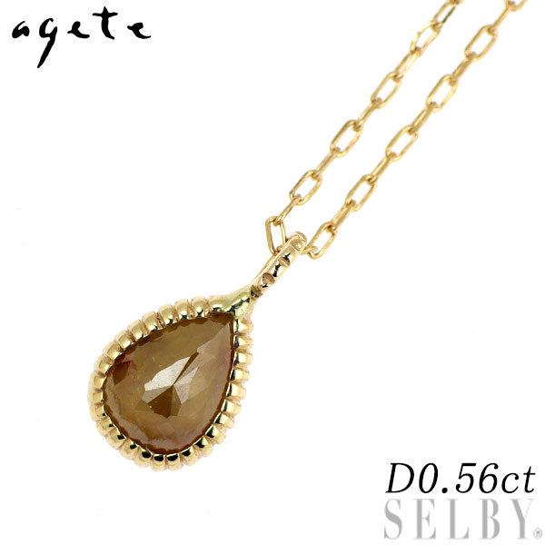 アガット/agete K10YG ローズカットペアシェイプ ダイヤモンド ペンダントネックレス 0.56ct ロング 72cm