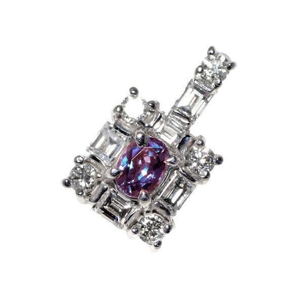 希少 K18WG ブラジル産 アレキサンドライト ダイヤモンド ペンダントトップ 0.19ct D0.66ct