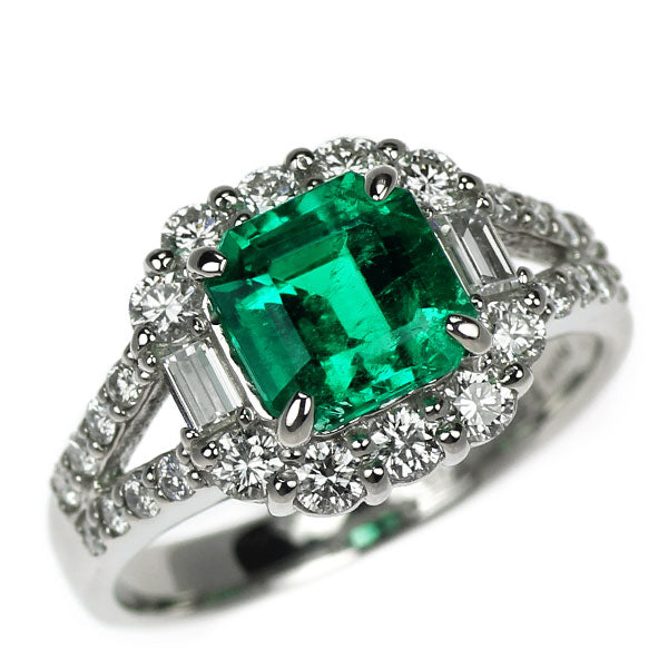 Pt900 コロンビア産 F1エメラルド ダイヤモンド リング 1.33ct D0.70ct