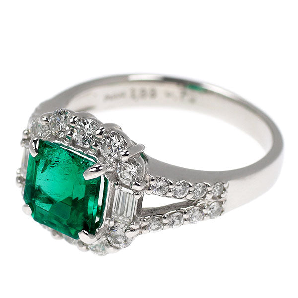 Pt900 コロンビア産 F1エメラルド ダイヤモンド リング 1.33ct D0.70ct