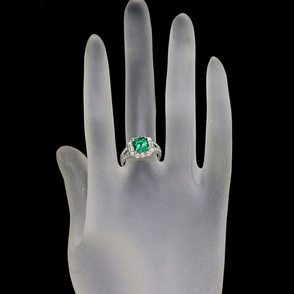 Pt900 コロンビア産 F1エメラルド ダイヤモンド リング 1.33ct D0.70ct