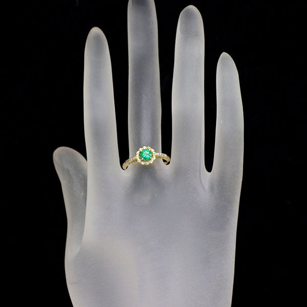 K18YG エメラルド ダイヤモンド リング 0.33ct D0.15ct