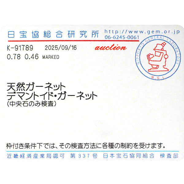 希少 K18WG デマントイドガーネット ダイヤモンド ペンダントネックレス 0.78ct D0.46ct