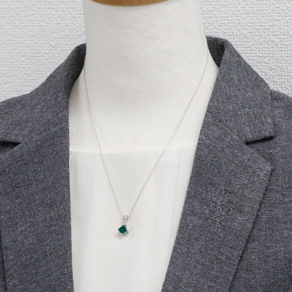 クレサンベール K18WG 再結晶エメラルド ダイヤモンド ペンダントネックレス 0.65ct D0.15ct