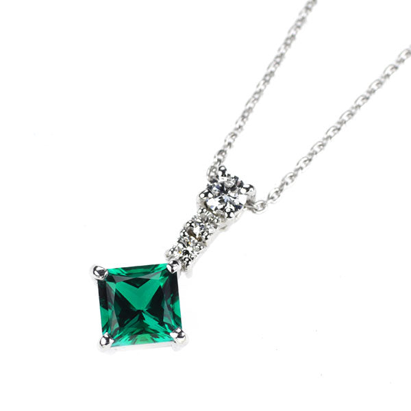 クレサンベール K18WG 再結晶エメラルド ダイヤモンド ペンダントネックレス 0.65ct D0.15ct