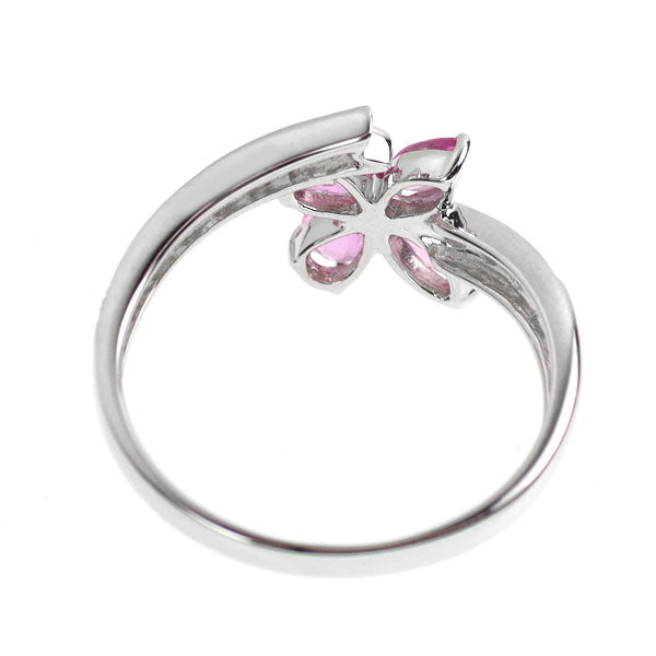 K18WG ピンク サファイア ダイヤモンド リング 0.98ct D0.13ct フラワー リボン
