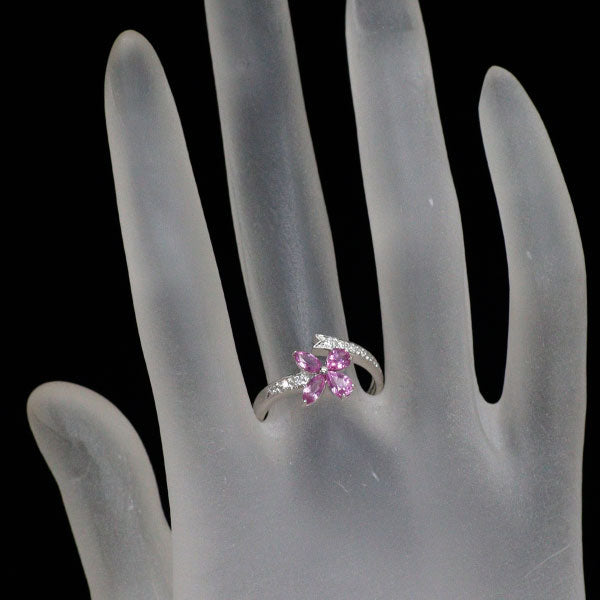K18WG ピンク サファイア ダイヤモンド リング 0.98ct D0.13ct フラワー リボン