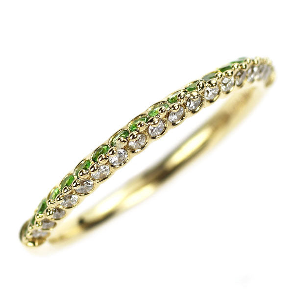 K18YG グリーン ガーネット ダイヤモンド リング 0.20ct D0.16ct ハーフエタニティ