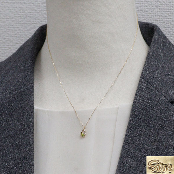スタージュエリー K10YG ペリドット ダイヤモンド ペンダントネックレス 0.005ct