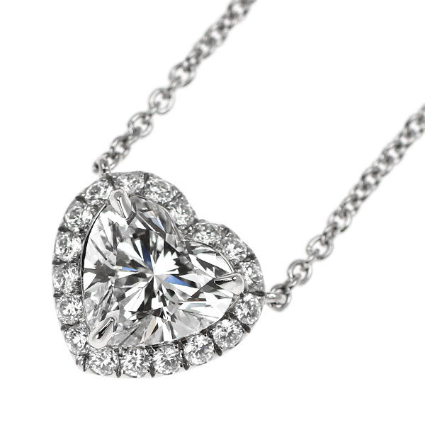 ハリーウィンストン Pt950 ハートシェイプ ダイヤモンド ペンダントネックレス 1.02ct F VVS1 EX/VG マイクロパヴェ