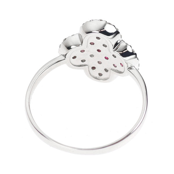 K18WG ルビー ピンクサファイア ダイヤモンド リング 0.18ct PS0.16ct D0.28ct フラワー