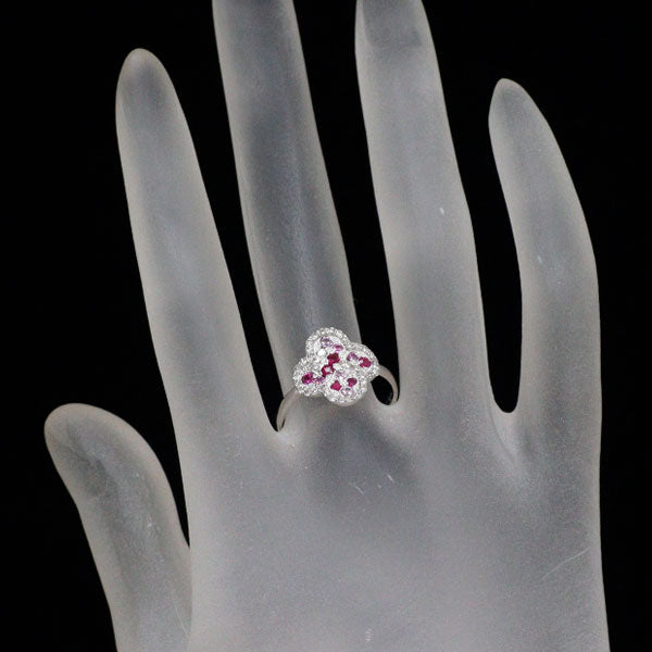K18WG ルビー ピンクサファイア ダイヤモンド リング 0.18ct PS0.16ct D0.28ct フラワー