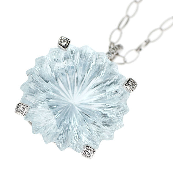 K18WG ブルートパーズ ダイヤモンド ペンダントネックレス 30.54ct D0.05ct