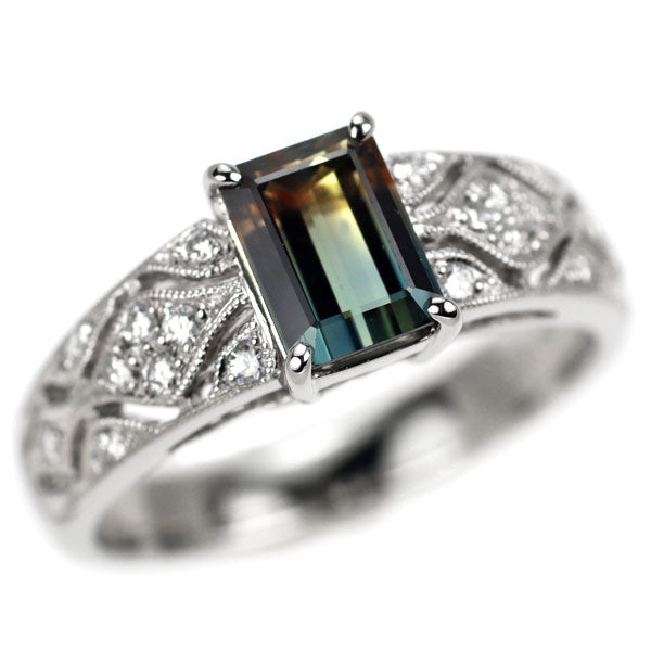 Pt950 バイカラーサファイア ダイヤモンド リング 1.41ct D0.16ct