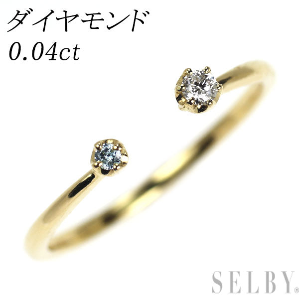 K18YG カラーレス/トリートブルー ダイヤモンド リング 0.04ct フォーク