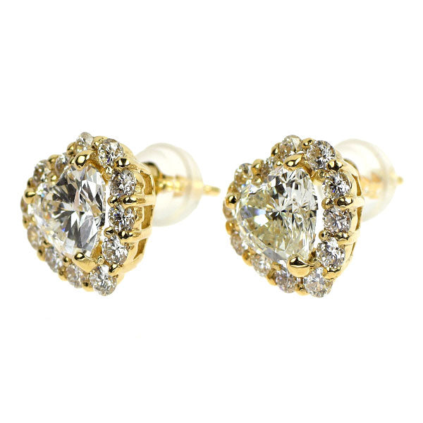 新品 K18YG LDH ハートシェイプ ダイヤモンド ピアス 1.683ct G/J SI1/SI2 D0.70ct【エスコレ】