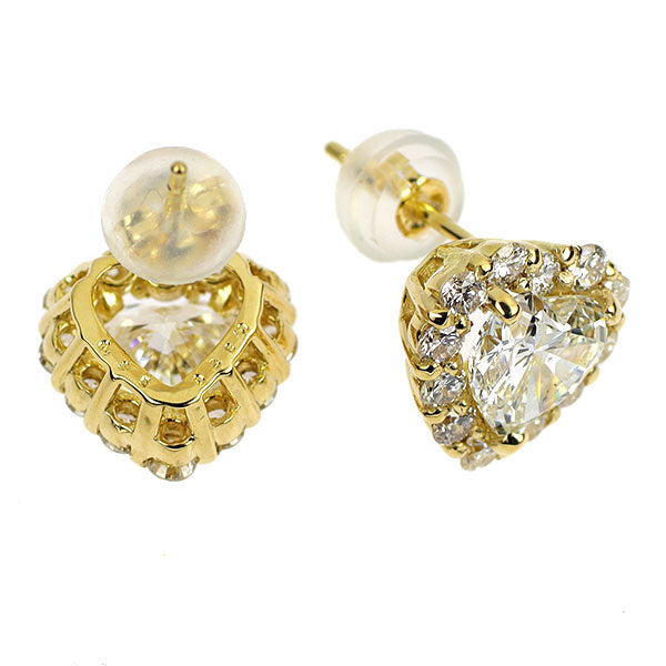 新品 K18YG LDH ハートシェイプ ダイヤモンド ピアス 1.683ct G/J SI1/SI2 D0.70ct【エスコレ】