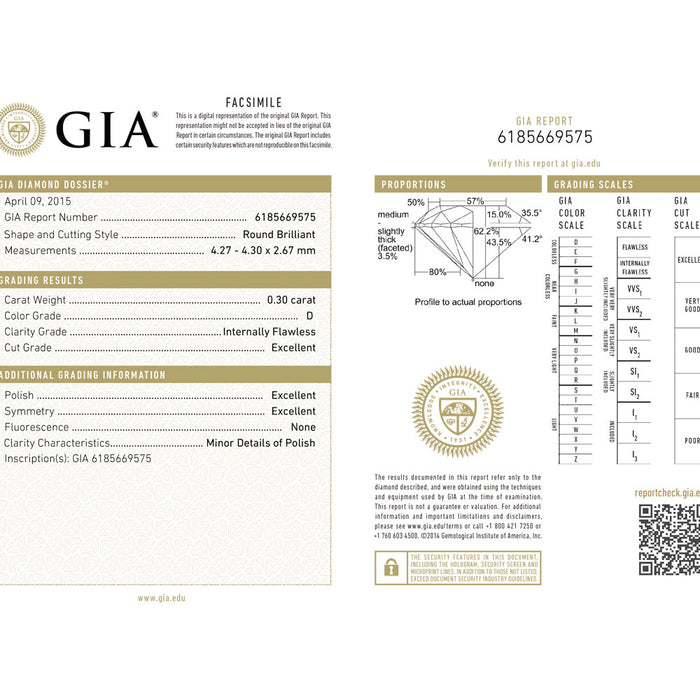Pt950 GIA鑑定書付 最高級ダイヤモンド リング 0.30ct D IF 3EX D0.74ct