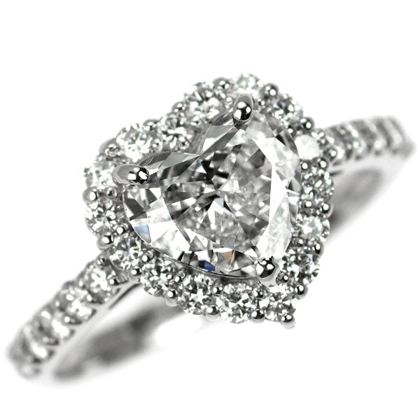 新品 Pt950 ハートシェイプ ダイヤモンド リング 1.074ct E VS2 D0.53ct 【エスコレ】