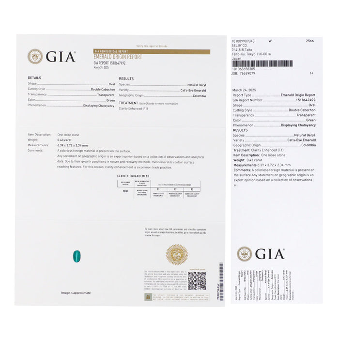 新品 Pt950 GIA鑑定書付 コロンビア産上質F1エメラルドキャッツアイ ダイヤモンド リング 0.43ct D0.53ct 【エスコレ】希少