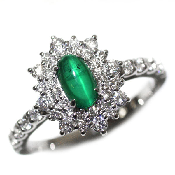 新品 Pt950 GIA鑑定書付 コロンビア産上質F1エメラルドキャッツアイ ダイヤモンド リング 0.43ct D0.53ct 【エスコレ】希少