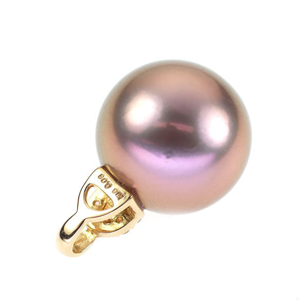 K18YG 着色淡水真珠 ダイヤモンド ペンダントトップ 径約 12.5mm D0.06ct