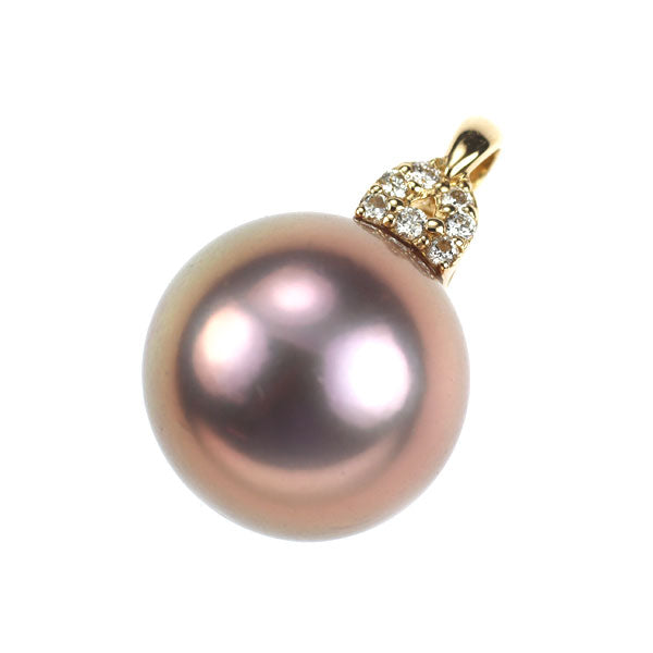 K18YG 着色淡水真珠 ダイヤモンド ペンダントトップ 径約 12.5mm D0.06ct