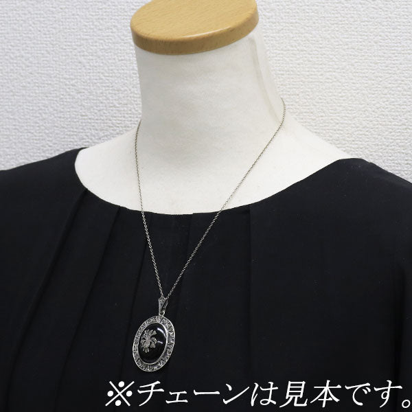 碌山 SV オニキス ペンダントトップ マルカジット アンティークレース モーニングジュエリー