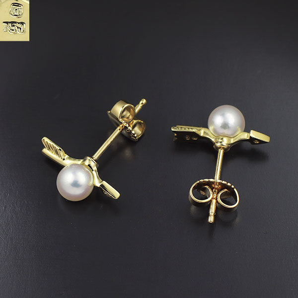 ミキモト K18YG アコヤ真珠 ダイヤモンド ピアス 径約5.0mm — セルビー