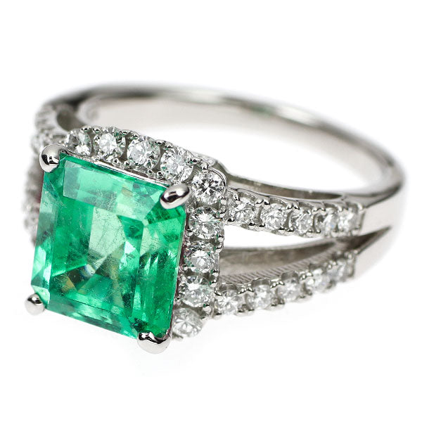 Pt900 エメラルド ダイヤモンド リング 3.38ct D0.72ct