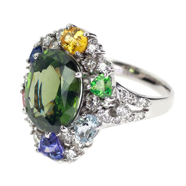 K18WG グリーンジルコン カラーストーン ダイヤモンド リング 7.796ct  D1.22ct