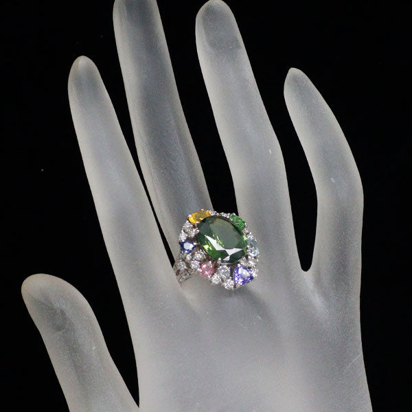 K18WG グリーンジルコン カラーストーン ダイヤモンド リング 7.796ct  D1.22ct