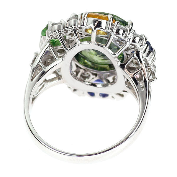 K18WG グリーンジルコン カラーストーン ダイヤモンド リング 7.796ct  D1.22ct