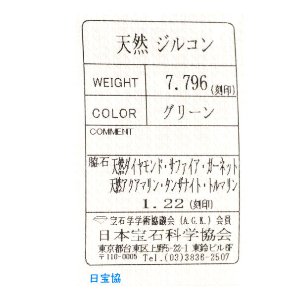 K18WG グリーンジルコン カラーストーン ダイヤモンド リング 7.796ct  D1.22ct