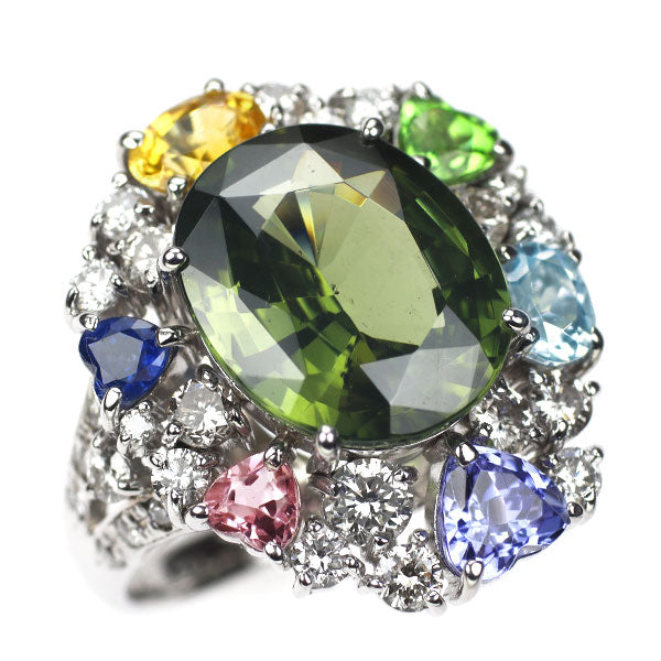 K18WG グリーンジルコン カラーストーン ダイヤモンド リング 7.796ct  D1.22ct