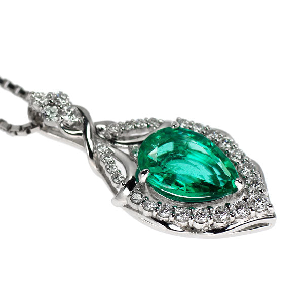 Pt950/ Pt850 ビビッドグリーン マイナー エメラルド ダイヤモンド ペンダントネックレス 1.32ct D0.33ct