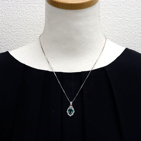 Pt950/ Pt850 ビビッドグリーン マイナー エメラルド ダイヤモンド ペンダントネックレス 1.32ct D0.33ct